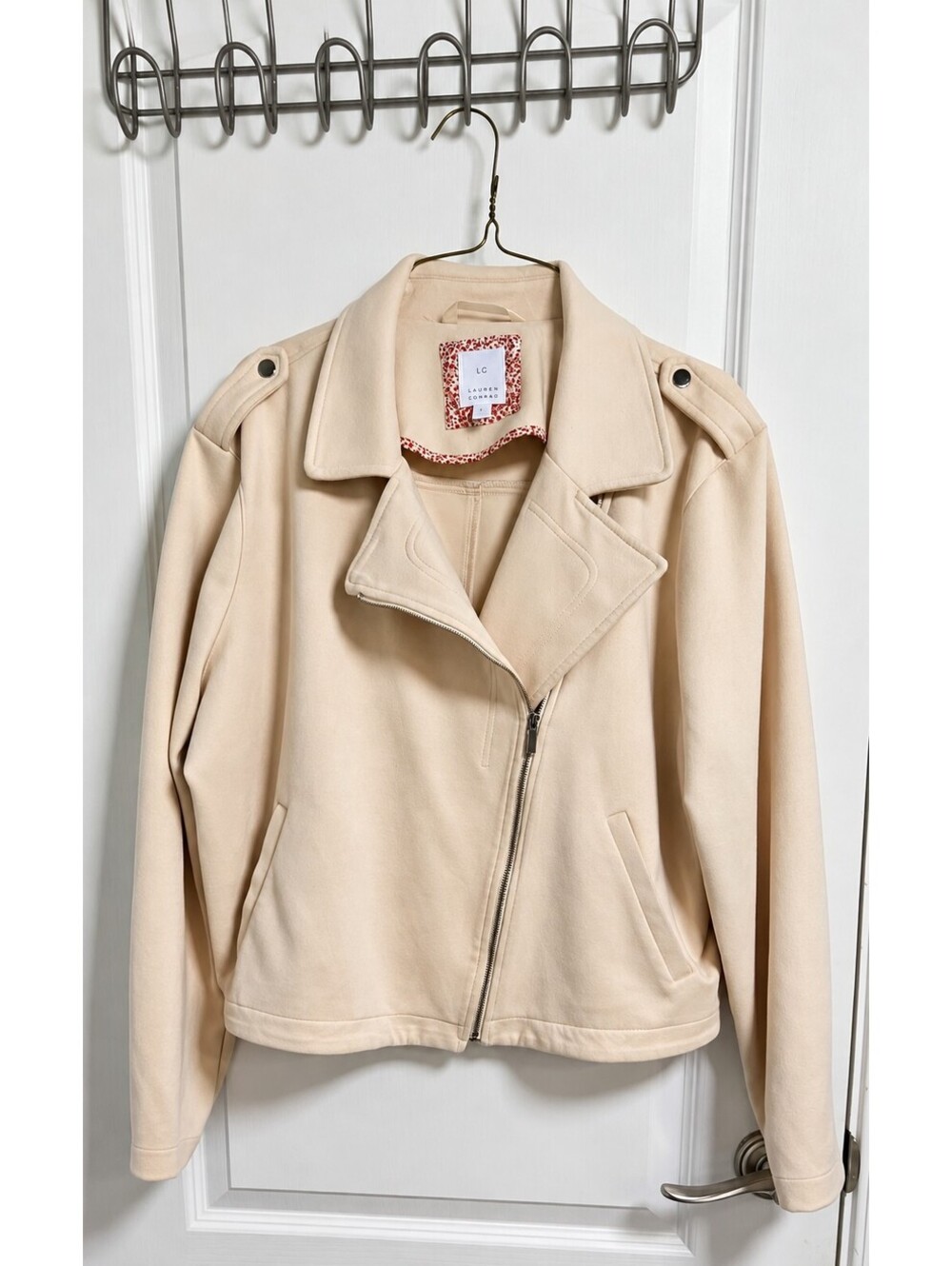 LC Lauren Conrad Moto Jacket XXL Bare Linen Cream Faux Suede Biker 2020